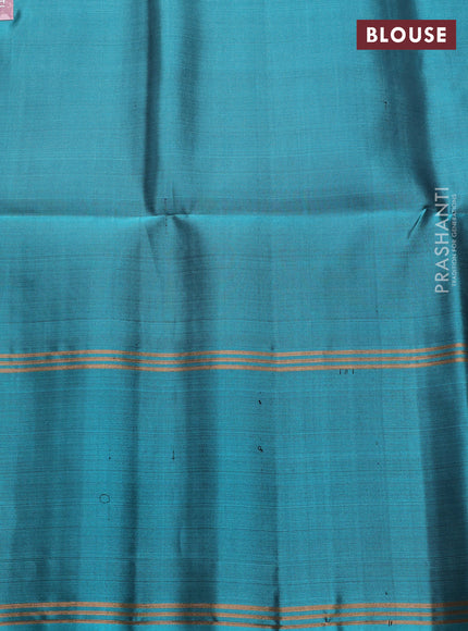 Pure soft silk saree coffee brown and teal blue with allover zari woven buttas and long rettapet zari woven border