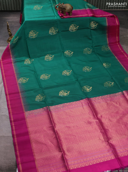 Pure soft silk saree green and magenta pink with zari woven buttas and rettapet zari woven border