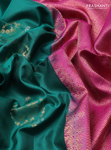 Pure soft silk saree green and magenta pink with zari woven buttas and rettapet zari woven border