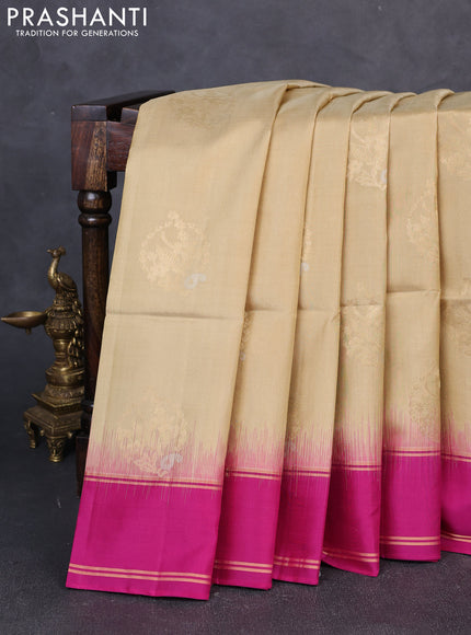 Pure soft silk saree beige and magenta pink with zari woven buttas and rettapet zari woven border