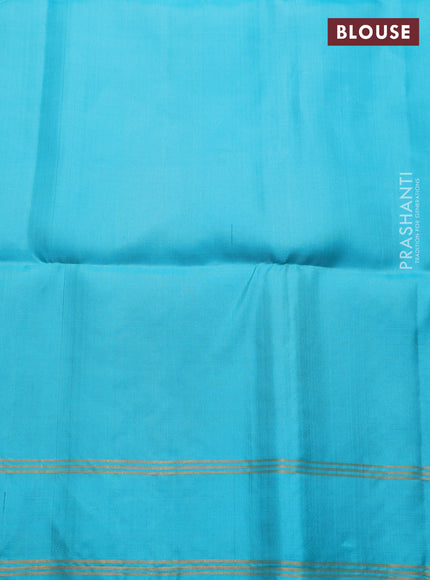 Pure soft silk saree dual shade of bluish yellow and teal blue with zari woven buttas and rettapet zari woven border