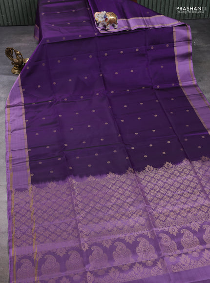 Pure soft silk saree violet and lavender with zari woven buttas and rettapet zari woven border