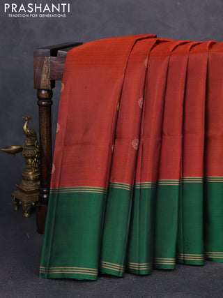 Pure soft silk saree rustic orange and green with zari woven buttas and rettapet zari woven border