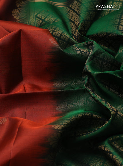 Pure soft silk saree rustic orange and green with zari woven buttas and rettapet zari woven border