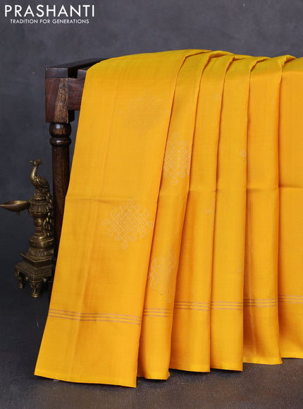 Pure soft silk saree yellow and deep maroon with zari woven buttas and zari woven simple border