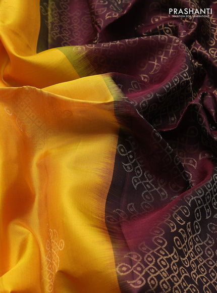 Pure soft silk saree yellow and deep maroon with zari woven buttas and zari woven simple border