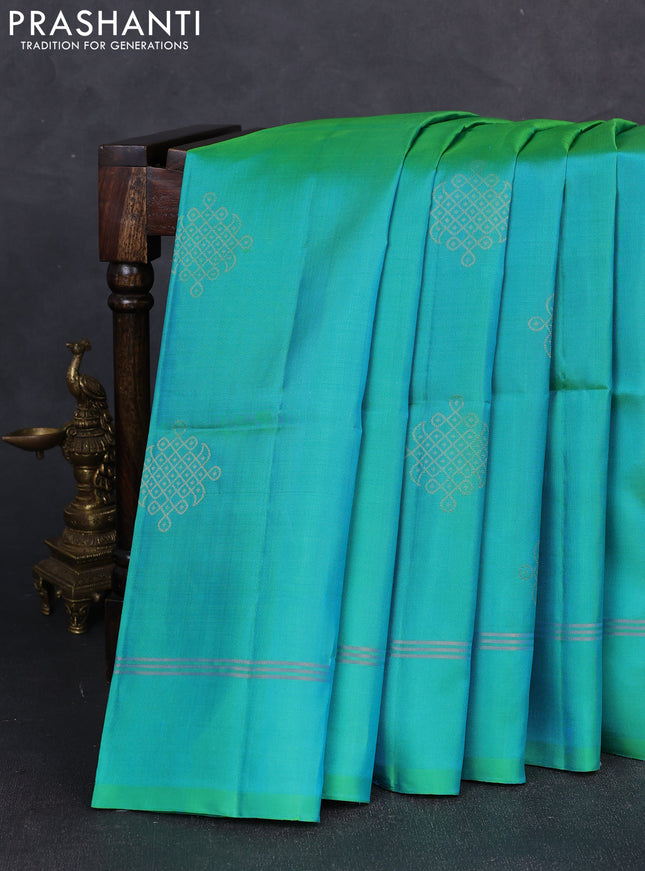 Pure soft silk saree teal blue and pastel pink with zari woven buttas and zari woven simple border