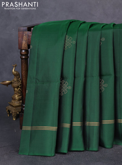 Pure soft silk saree bottle green with zari woven buttas and zari woven simple border