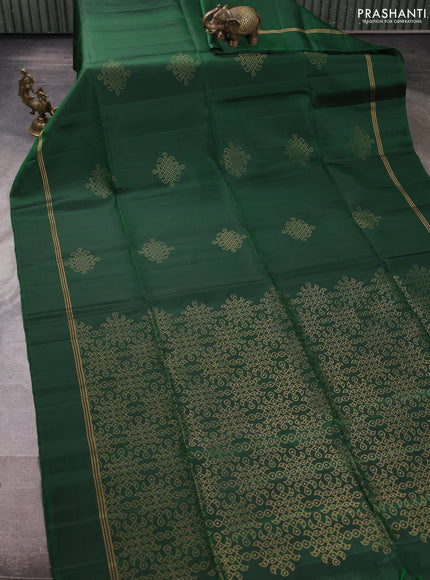 Pure soft silk saree bottle green with zari woven buttas and zari woven simple border