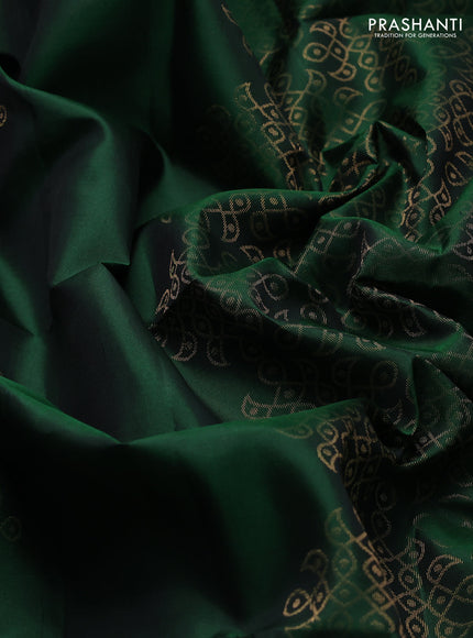 Pure soft silk saree bottle green with zari woven buttas and zari woven simple border