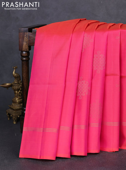 Pure soft silk saree pinkish orange with zari woven buttas and zari woven simple border