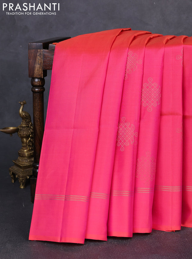 Pure soft silk saree pinkish orange with zari woven buttas and zari woven simple border