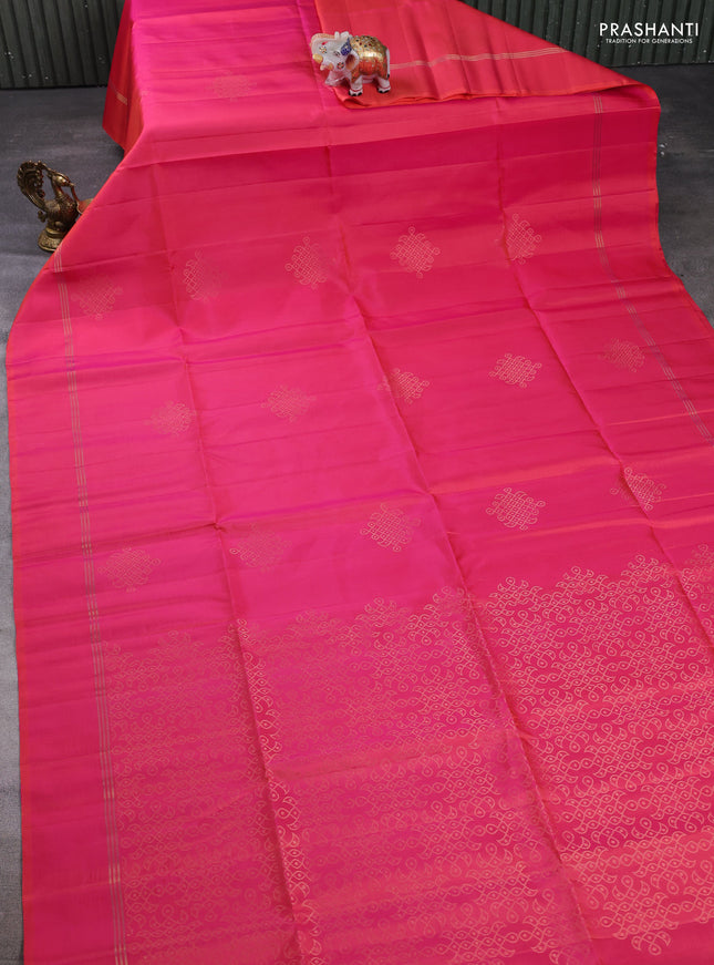 Pure soft silk saree pinkish orange with zari woven buttas and zari woven simple border