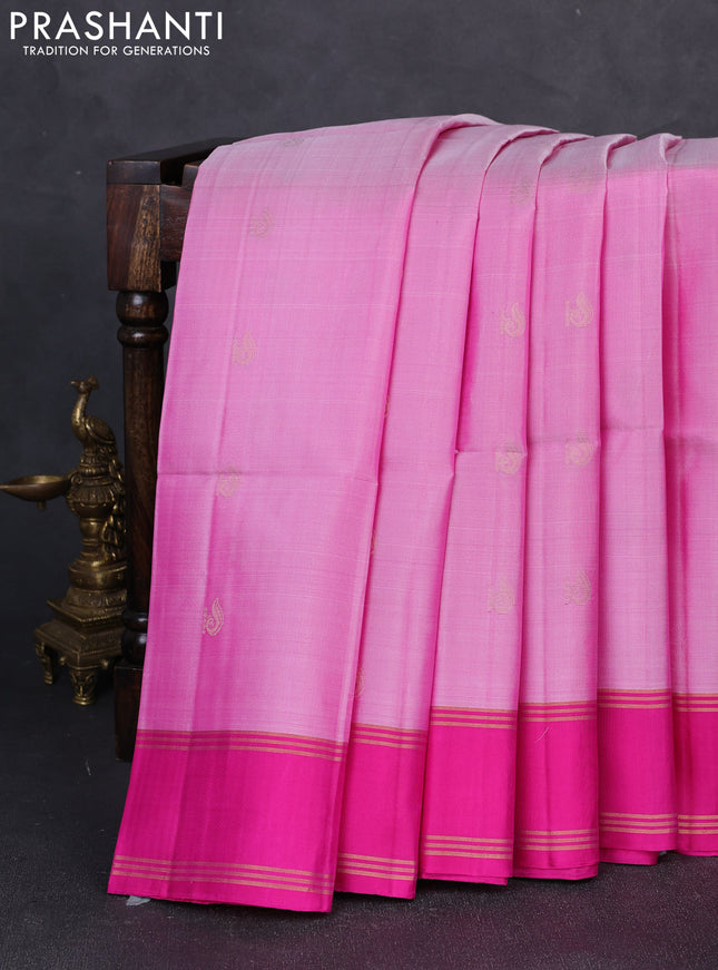 Pure soft silk saree pink with allover zari weaves  and rettapet zari woven border