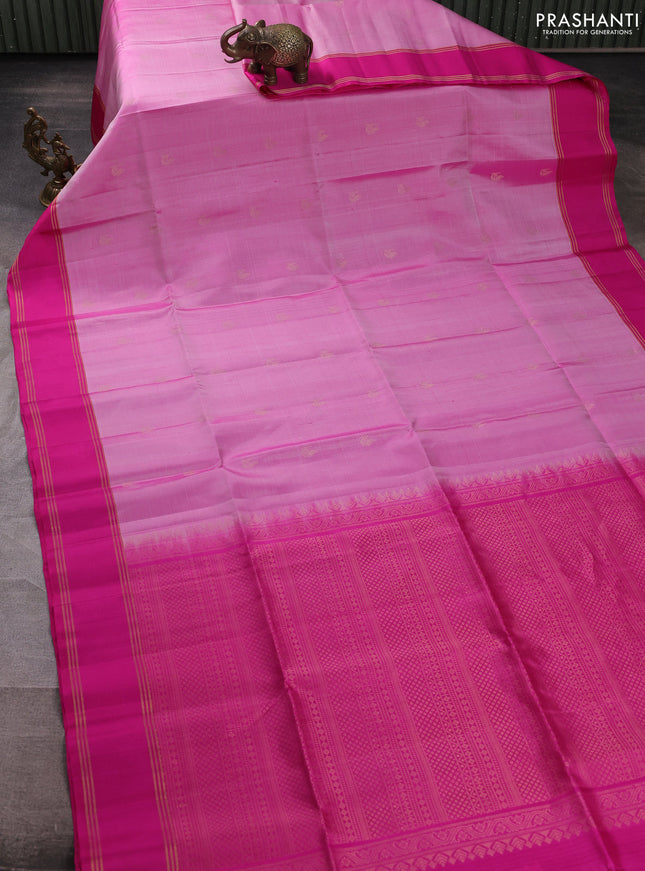 Pure soft silk saree pink with allover zari weaves  and rettapet zari woven border