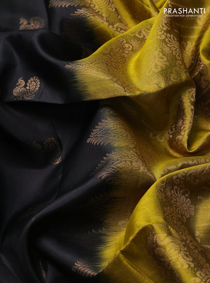 Pure soft silk saree black and yellow with allover annam zari woven buttas and rettapet zari woven border