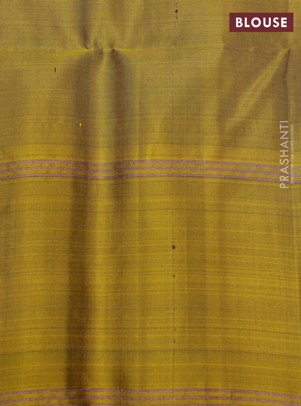 Pure soft silk saree black and mustard green with zari woven buttas and rettapet zari woven border