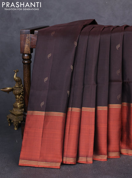 Pure soft silk saree coffee brown and orange with zari woven buttas and rettapet zari woven border