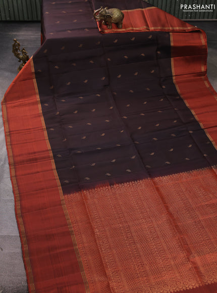 Pure soft silk saree coffee brown and orange with zari woven buttas and rettapet zari woven border