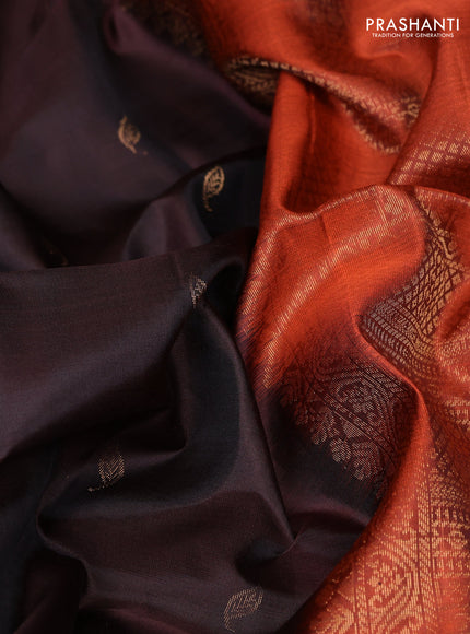 Pure soft silk saree coffee brown and orange with zari woven buttas and rettapet zari woven border