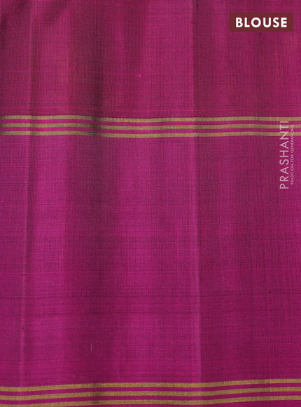Pure soft silk saree dark mustard and magenta pink with allover annam zari woven buttas and rettapet zari woven border