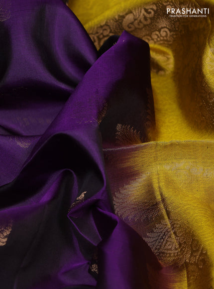 Pure soft silk saree violet and mustard green with allover annam zari woven buttas and rettapet zari woven border