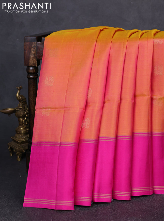 Pure soft silk saree dual shade of yellowish pink and pink with allover annam zari woven buttas and rettapet zari woven border
