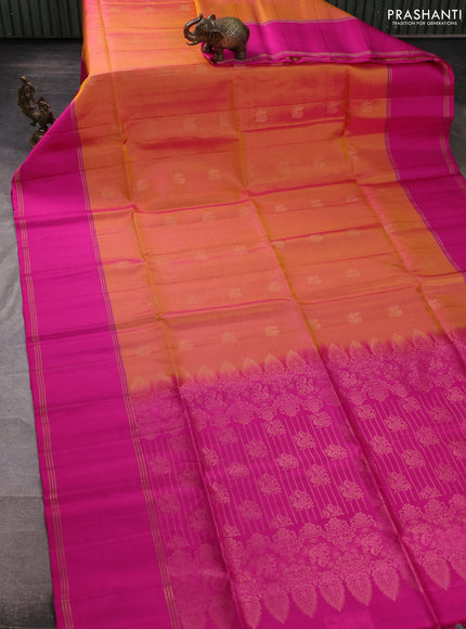 Pure soft silk saree dual shade of yellowish pink and pink with allover annam zari woven buttas and rettapet zari woven border