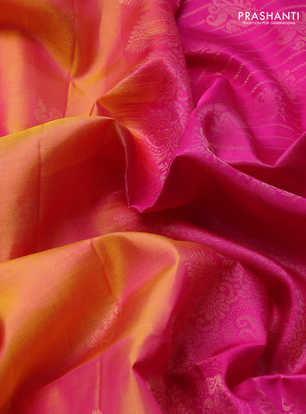Pure soft silk saree dual shade of yellowish pink and pink with allover annam zari woven buttas and rettapet zari woven border