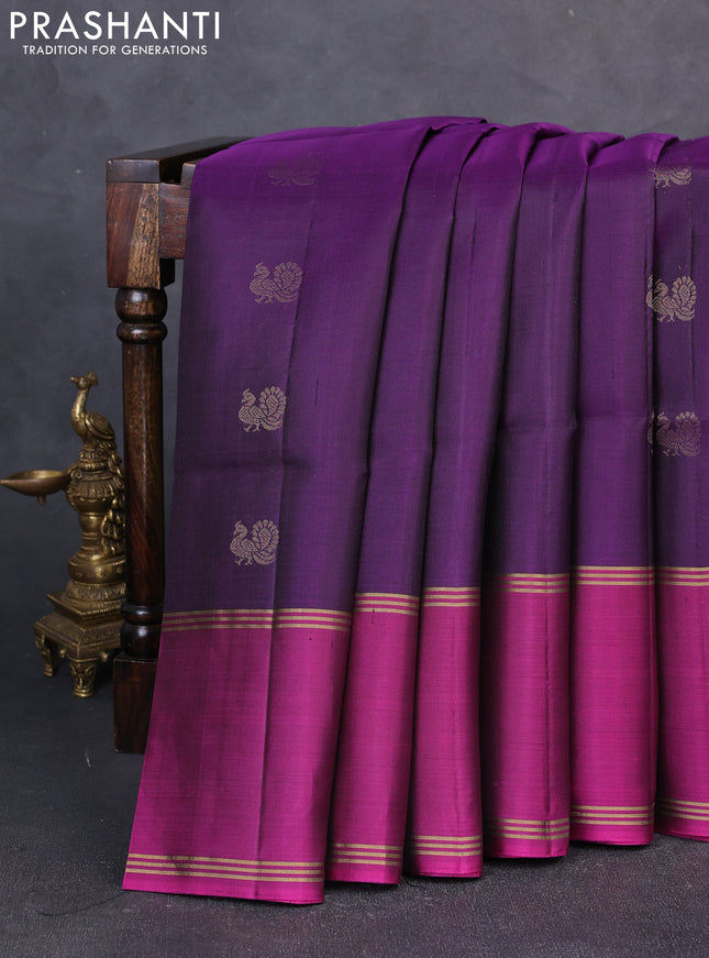 Pure soft silk saree violet and magenta pink with allover annam zari woven buttas and rettapet zari woven border