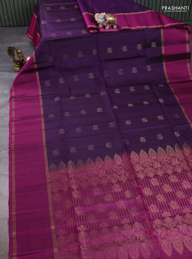Pure soft silk saree violet and magenta pink with allover annam zari woven buttas and rettapet zari woven border
