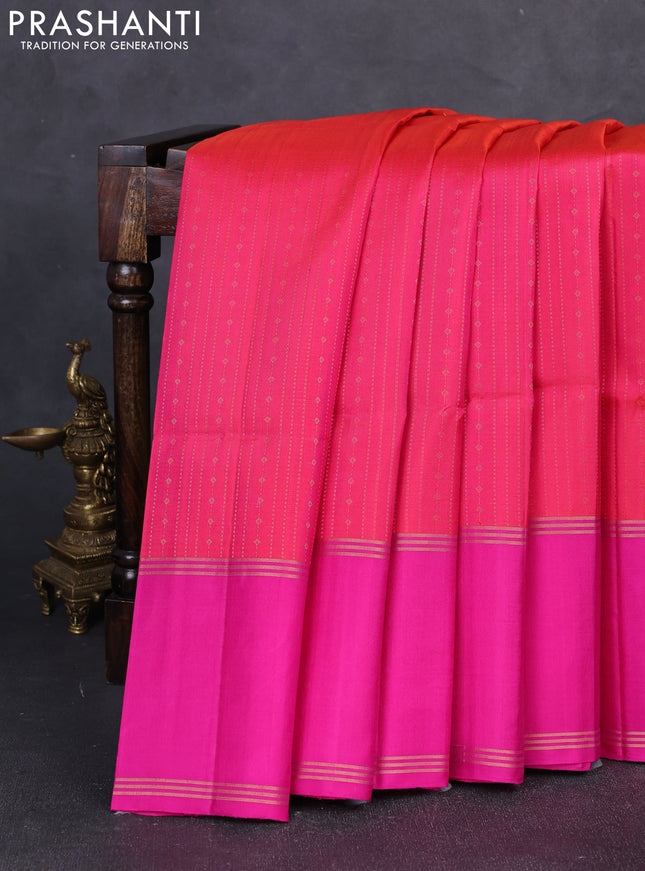 Pure soft silk saree pink with allover zari weaves  and rettapet zari woven border