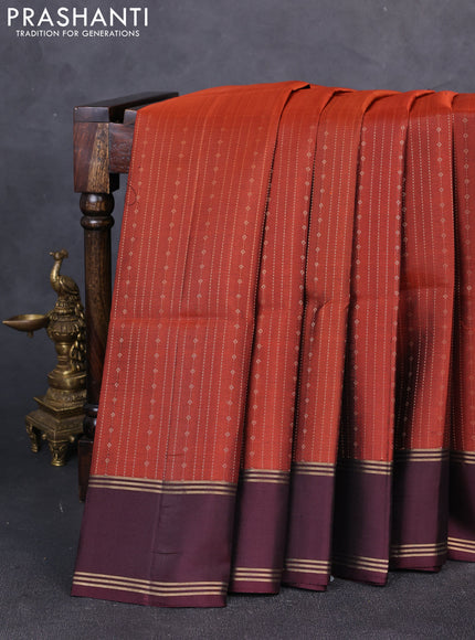 Pure soft silk saree rust shade and deep maroon with allover zari weaves  and rettapet zari woven border