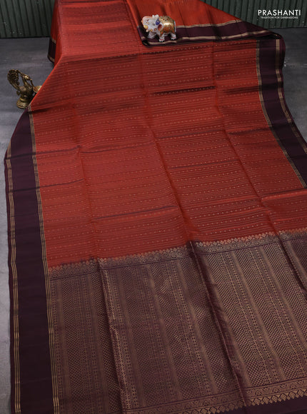 Pure soft silk saree rust shade and deep maroon with allover zari weaves  and rettapet zari woven border