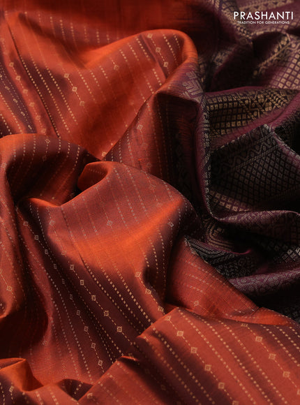 Pure soft silk saree rust shade and deep maroon with allover zari weaves  and rettapet zari woven border