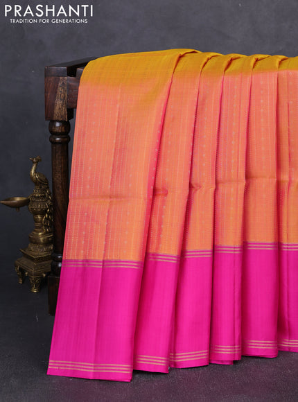 Pure soft silk saree dual shade of pinkish orange and pink with allover zari weaves  and rettapet zari woven border