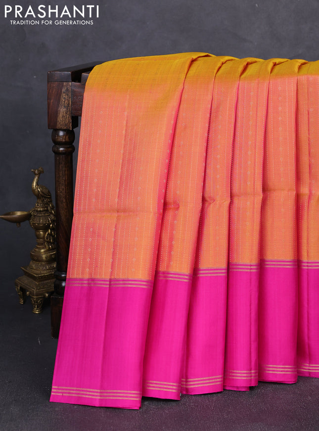 Pure soft silk saree dual shade of pinkish orange and pink with allover zari weaves  and rettapet zari woven border
