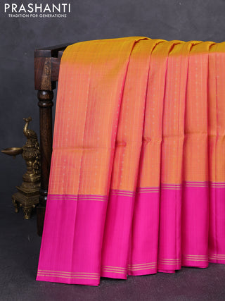 Pure soft silk saree dual shade of pinkish orange and pink with allover zari weaves  and rettapet zari woven border