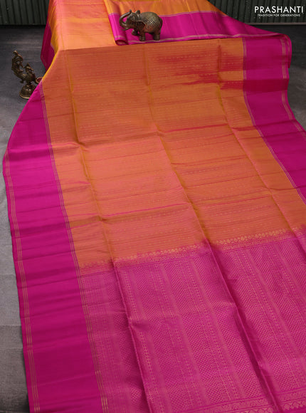 Pure soft silk saree dual shade of pinkish orange and pink with allover zari weaves  and rettapet zari woven border