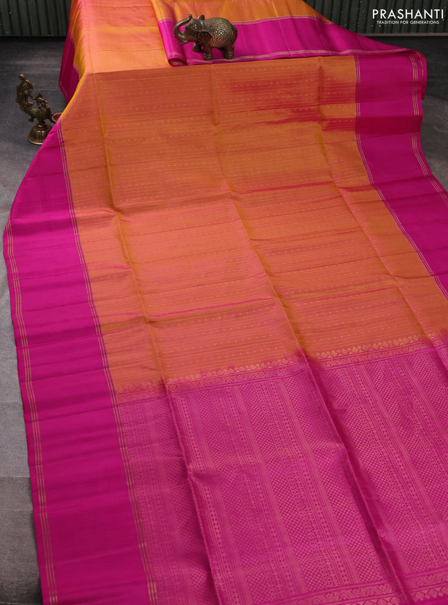 Pure soft silk saree dual shade of pinkish orange and pink with allover zari weaves  and rettapet zari woven border