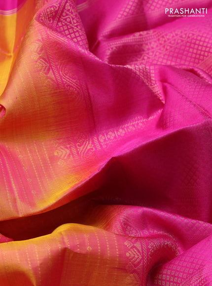 Pure soft silk saree dual shade of pinkish orange and pink with allover zari weaves  and rettapet zari woven border