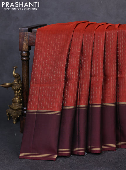 Pure soft silk saree rustic orange and deep maroon with allover zari weaves  and rettapet zari woven border