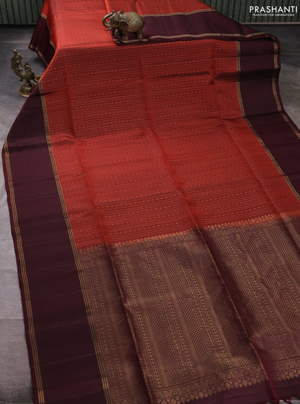 Pure soft silk saree rustic orange and deep maroon with allover zari weaves  and rettapet zari woven border