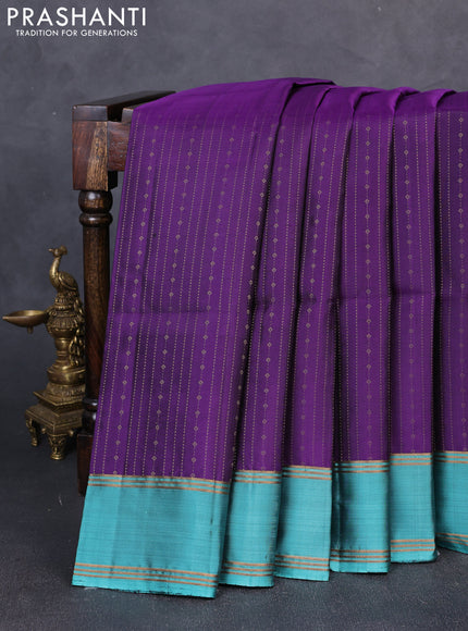 Pure soft silk saree violet and teal green with allover zari weaves  and rettapet zari woven border