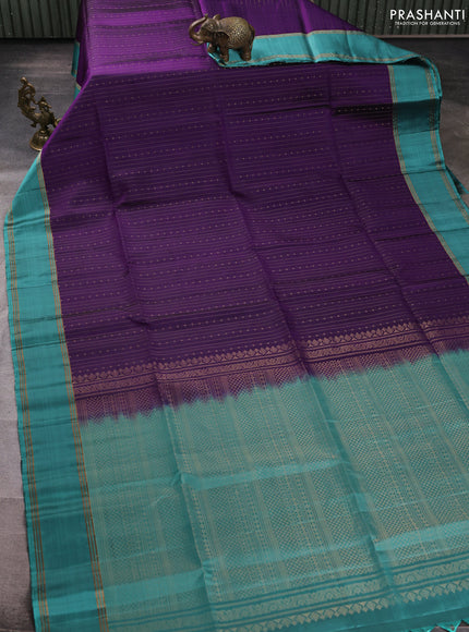 Pure soft silk saree violet and teal green with allover zari weaves  and rettapet zari woven border