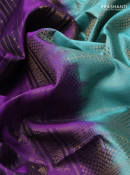 Pure soft silk saree violet and teal green with allover zari weaves  and rettapet zari woven border