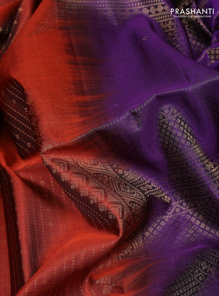 Pure soft silk saree rustic orange and violet with allover zari weaves  and rettapet zari woven border