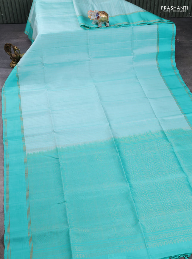 Pure soft silk saree teal green with allover zari weaves  and rettapet zari woven border