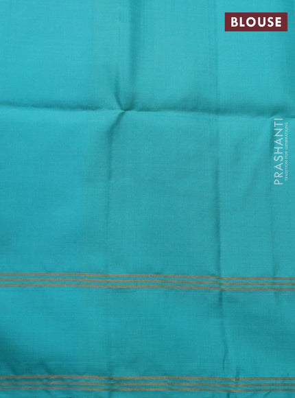 Pure soft silk saree teal green with allover zari weaves  and rettapet zari woven border