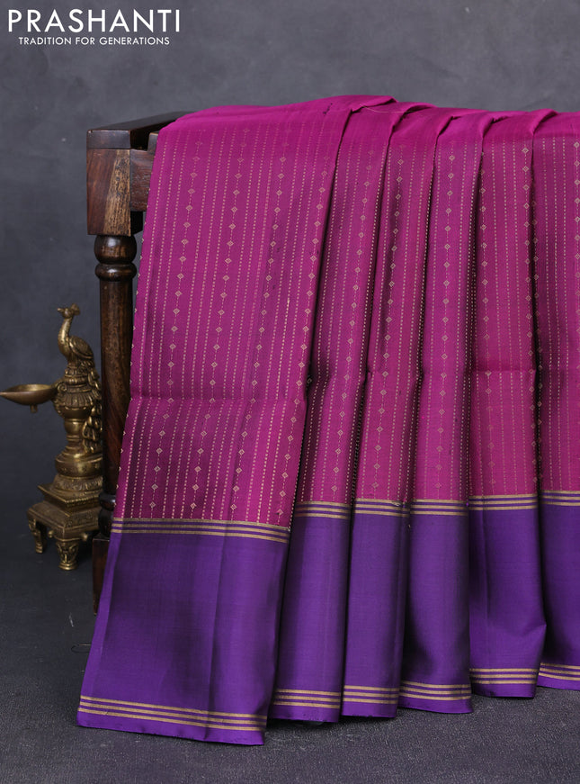 Pure soft silk saree purple and violet with allover zari weaves  and rettapet zari woven border